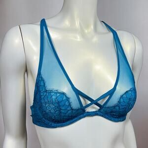 Victoria's Secret Blue Lace Strappy cross back Bra 32B